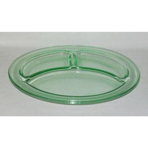 LE Smith Glass HOMESTEAD Green 3-Part Divided Grill Plate